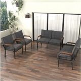 Mygusi Hayal Serisi Modern Balkon, Bahçe, Cafe - Metal Kanepe Koltuk Takımı 2+2+1+1 - Koyu Gri