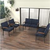 Mygusi Hayal Serisi Modern Balkon, Bahçe, Cafe - Metal Kanepe Koltuk Takımı 2+2+1+1 - Lacivert