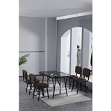 Mygusi Hayat 70 X 110 Cm Sabit Bendir Mutfak Masası, Mutfak Masası Takımı, Yemek Masası, 4 Kahverengi Sandalye