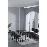 Mygusi Hayat 70 X 110 Cm Sabit Bendir Mutfak Masası, Mutfak Masası Takımı, Yemek Masası, 4 Lacivert Sandalye