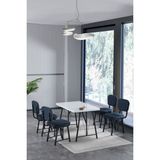 Mygusi Hayat 70 x 110 cm Sabit Beyaz Mutfak Masası, Mutfak Masası Takımı, Yemek Masası, 4 Lacivert Sandalye - 70x110
