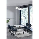 Mygusi Hayat 70 X 110 Cm Sabit Beyaz Mutfak Masası, Mutfak Masası Takımı, Yemek Masası, 4 Lacivert Sandalye