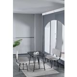 Mygusi Hayat 70x110 Bendir Mutfak Masası, Mutfak Masası Takımı, Yemek Masası, 2 Benchli - Açık Gri