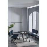Mygusi Hayat 70x110 Bendir Mutfak Masası, Mutfak Masası Takımı, Yemek Masası, 2 Sandalye 1 Bench - Lacivert