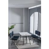 Mygusi Hayat 70x110 Beyaz Mutfak Masası, Mutfak Masası Takımı, Yemek Masası, 2 Sandalye 1 Bench - Lacivert