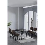 Mygusi Hayat 70x110cm Sabit Bendir Mutfak Masası, Mutfak Masası Takımı, Yemek Masası, 4 Kahverengi Sandalye