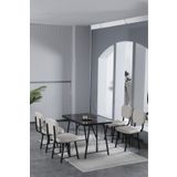 Mygusi Hayat 70x110cm Sabit Bendir Mutfak Masası, Mutfak Masası Takımı, Yemek Masası, 4 Krem Sandalye
