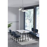 Mygusi Hayat 70x110cm Sabit Beyaz Mutfak Masası, Mutfak Masası Takımı, Yemek Masası, 4 Lacivert Sandalye
