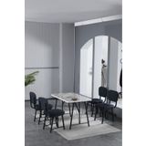 Mygusi Hayat 70x110cm Sabit Efes Mutfak Masası, Mutfak Masası Takımı, Yemek Masası, 4 Lacivert Sandalye