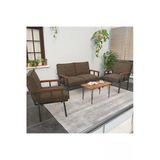 Mygusi Modern Balkon, Bahçe, Cafe - Metal Kanepe Koltuk Takımı - 2 1 1 Sehbalı - Kahverengi