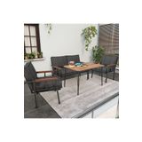 Mygusi Modern Balkon, Bahçe, Cafe - Metal Kanepe Koltuk Takımı - 2+1+1 60x90 cm Masalı - Antrasit