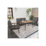 Mygusi Modern Balkon, Bahçe, Cafe - Metal Kanepe Koltuk Takımı - 2+1+1 60x90 cm Masalı - Koyu gri