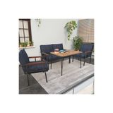 Mygusi Modern Balkon, Bahçe, Cafe - Metal Kanepe Koltuk Takımı - 2+1+1 60x90 cm Masalı - Lacivert
