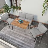 Mygusi Modern Balkon, Bahçe, Cafe - Metal Kanepe Koltuk Takımı - 2+1+1 Masa Açıkgri Açık Gri