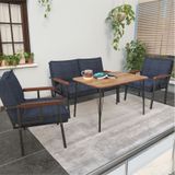 Mygusi Modern Balkon, Bahçe, Cafe - Metal Kanepe Koltuk Takımı - 2+1+1 Masa Lacivert