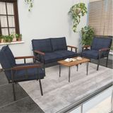 Mygusi Modern Balkon, Bahçe, Cafe - Metal Kanepe Koltuk Takımı - 2+1+1 Sehbalı Lacivert