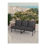 Mygusi Modern Balkon, Bahçe, Cafe, Metal Koltuk, Kanepe Üçlü - Koyu Gri