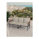 Mygusi Modern Balkon, Bahçe, Cafe, Metal Koltuk, Kanepe Üçlü - Krem