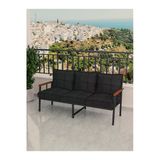 Mygusi Modern Balkon, Bahçe, Cafe, Metal Koltuk, Kanepe Üçlü - Siyah