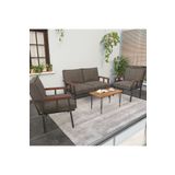 Mygusi Modern Serisi Balkon, Bahçe, Cafe - Metal Kanepe Koltuk Takımı - 2 1 1 Sehpa Hediyeli - Cappucino