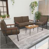 Mygusi Modern Serisi Balkon, Bahçe, Cafe - Metal Kanepe Koltuk Takımı - 2+1+1 Sehpalı - Kahverengi