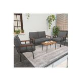 Mygusi Modern Serisi Balkon, Bahçe, Cafe - Metal Kanepe Koltuk Takımı - 2+1+1 Sehpalı - Koyu Gri