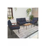 Mygusi Modern Serisi Balkon, Bahçe, Cafe - Metal Kanepe Koltuk Takımı - 2+1+1 Sehpalı - Lacivert