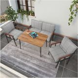 Mygusi Modern Serisi Modern Balkon, Bahçe, Cafe - Metal Kanepe Koltuk Takımı 2+1+1 - 60 x 90 Masalı - Açık Gri