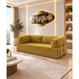 Mygusi Mylegom 90X200 cm Fitilli Kadife Yataklı Kanepe, Dinlenme Koltuğu, Yıkanabilir Fermuarlı Silinebilir Kılıf, Hardal