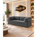 Mygusi Mylegom 90X200 cm Fitilli Kadife Yataklı Kanepe, Dinlenme Koltuğu, Yıkanabilir Fermuarlı Silinebilir Kılıf, Koyu Gri
