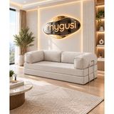 Mygusi MyLegom 90x200 cm Fitilli Kadife Yataklı Kanepe & Dinlenme Koltuğu - Yıkanabilir Fermuarlı, Silinebilir Kılıf - Krem