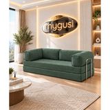 Mygusi MyLegom 90x200 cm Fitilli Kadife Yataklı Kanepe, Dinlenme Koltuğu, Yıkanabilir Fermuarlı Silinebilir Kılıf, Su Yeşili