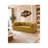 Mygusi MyLegom 90x200 Yataklı Kanepe Fitilli Kadife Dinlenme Koltuğu, Yıkanabilir Fermuarlı Kılıf, Silinebilir Kanepe, Hardal