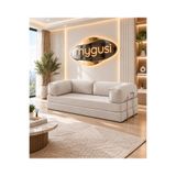 Mygusi MyLegom 90x200 Yataklı Kanepe Fitilli Kadife Dinlenme Koltuğu, Yıkanabilir Fermuarlı Kılıf, Silinebilir Kanepe, Krem