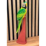 MYK Hediye ve Sanat Atölyesi El Yapımı Ahşap Papağan Heykeli | Kütük Üzeri El Oyması & El Boyaması Dekor | 45 cm Özel Üretim – MY