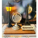 Myk Hediye Ve Sanat Atölyesi Ofis Hediyesi Set Cam Dünya Küre Metal Eyfel Sokak Lambası Ahşap Kaide