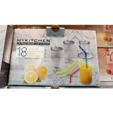 MYKITCHEN 18 Parça Bardak Seti – 6 Kişilik (500 ml Kapaklı Pipetli Bardak Seti)