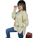 Mykonsept Yandan Yırtmaçlı Bayan Yün Kazak Ekru - Standart