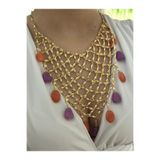 MyladyAccessoriess Turuncu Mor Detay Premium Örgü Kolye