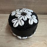 Mylamp Bali Boncuklu Kapaklı Kutu 11 x 9 cm - Siyah - Beyaz
