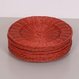 Mylamp Çarkıfelek Kiremit Rengi Rattan Duvar Dekoru & Supla 6'lı Set 33 cm - 35 x 35 cm - Kırmızı