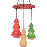 Mylamp Mihra Doğal Rattan 3'lü Çam Ağacı Avize - Renkli Sarkıt 40X90 cm - Kırmızı