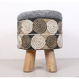 Mylamp Rafya Puf & Stools-Doğal Teak Gövde 42X50 cm - 42 x 50 cm