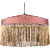 MYLAMP Şanzelize Püsküllü Gül Kurusu Kumaş Avize 50x35 cm