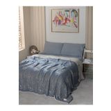 MYLASA HOME Lavanta Desenli %100 Pamuk Müslin Yatak Örtüsü - Çift Kişilik (220x240 cm - Lacivert)