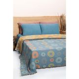 Mylasa Home Mandala Çift Kişilik Mandala Desenli Müslin Yatak Örtüsü 240 x 260 - Mavi - 240 x 260 cm