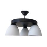 Mylights Avize Retro Üçlü Plofonyer Tavan Avize Opal Cam - Ahşap - 1