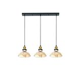 Mylights Retro Rustik Sıralı Üçlü Bal Camlı Sarkıt Masa Üstü Avize 60 Cm En