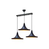 Mylights Retro Siyah Içi Sarı Metal Sarkıt Avize 3lü Sıralı Masa Üstü 60 cm - Ahşap - 1