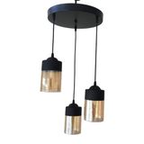 Mylights Retro Üçlü Sarkıt Avize 30Cm En Rustik Siyah Bal Cam